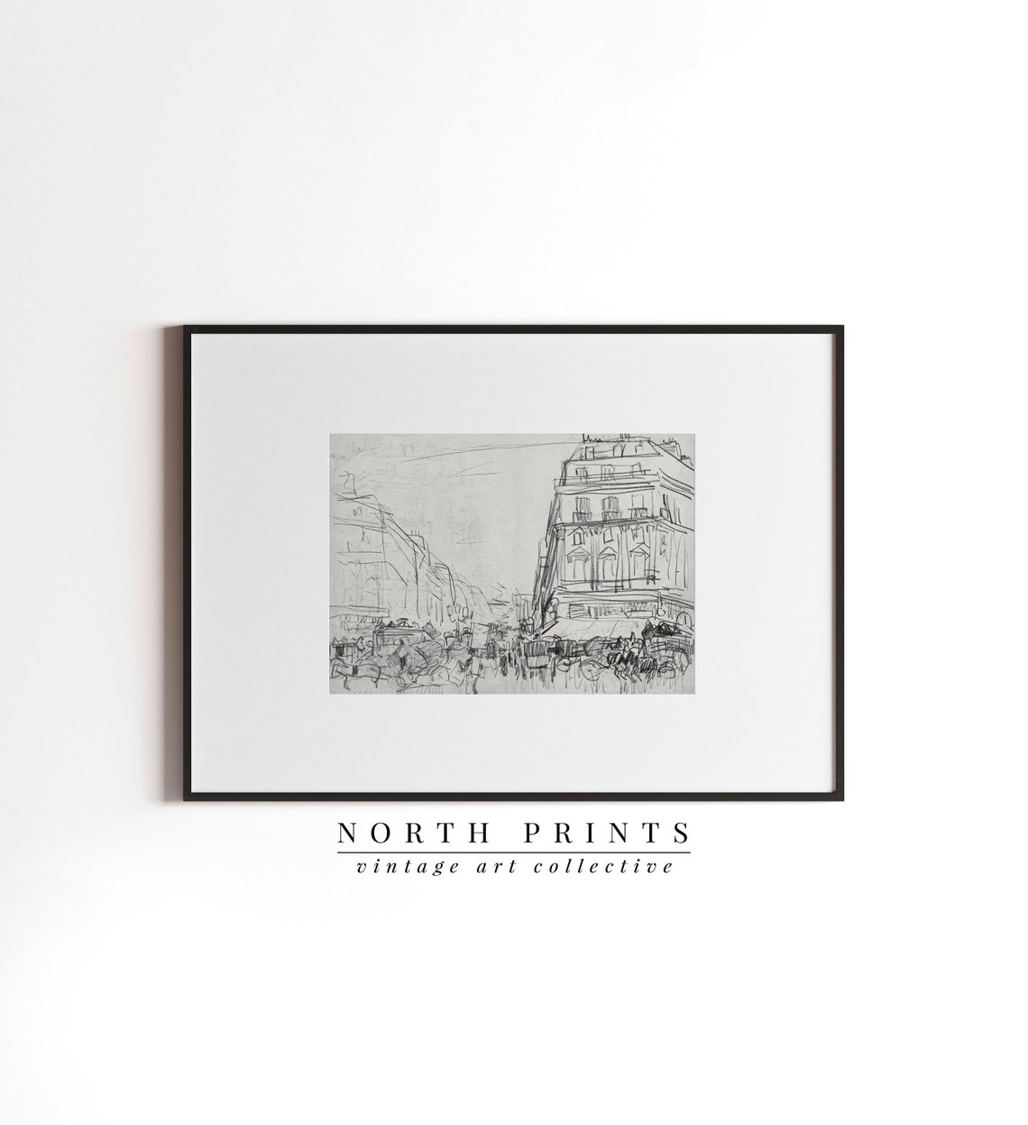 Vintage Old Town Street Sketch City Architecture Charcoal Print - Image 3