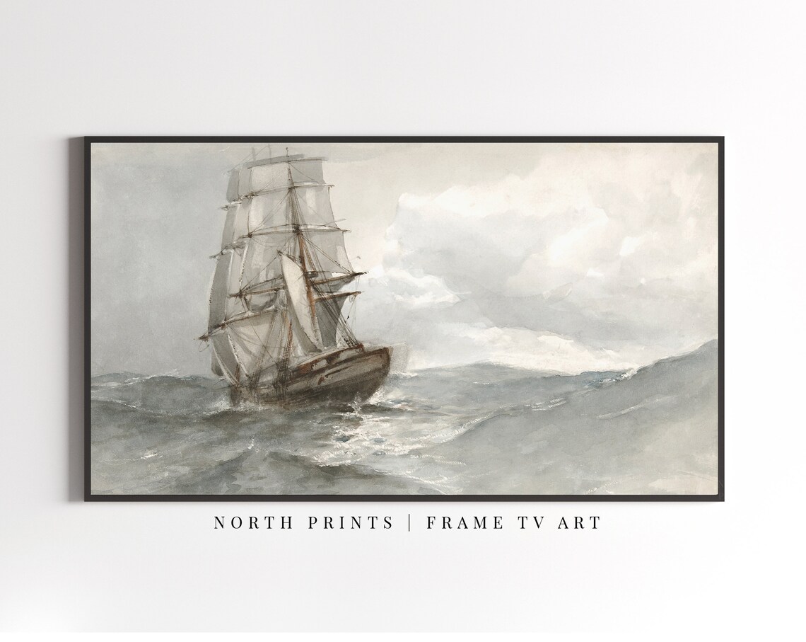 Nautical Ship Painting Art Print, Vintage Coastal Decor - Image 2