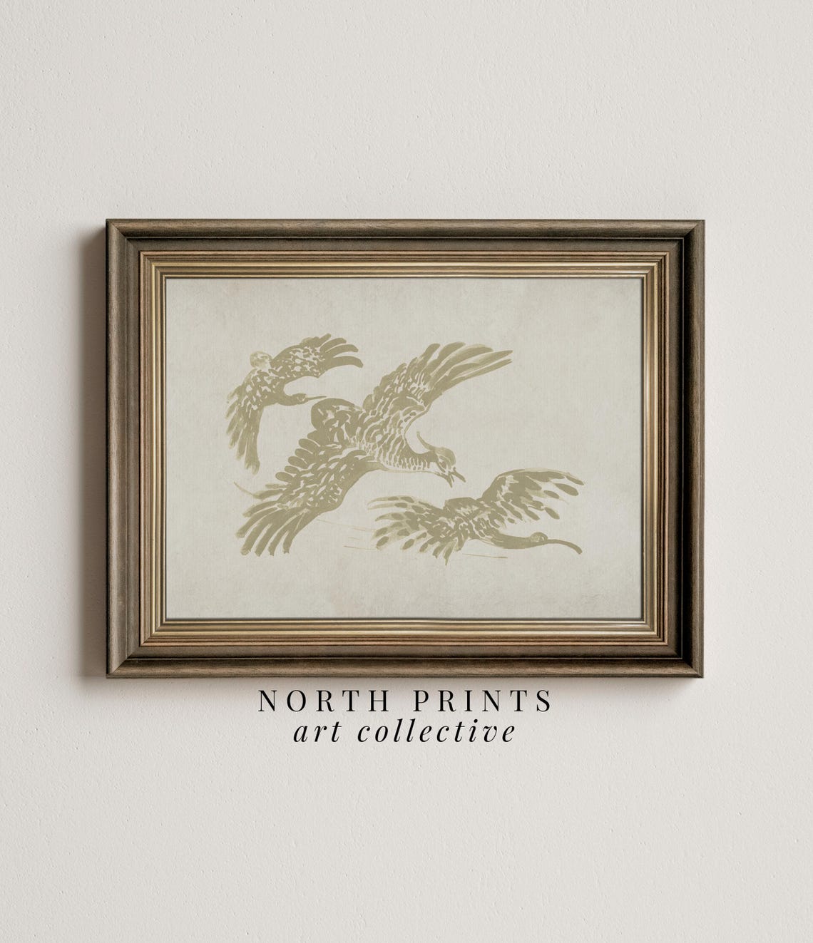Graceful Flying Crane Birds Japandi Minimalist Neutral Poster