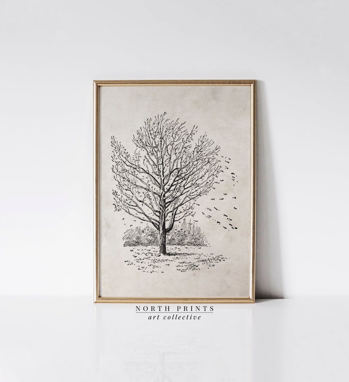Rustic Autumn Tree Sketch Neutral Vintage Fall Forest Scene Poster