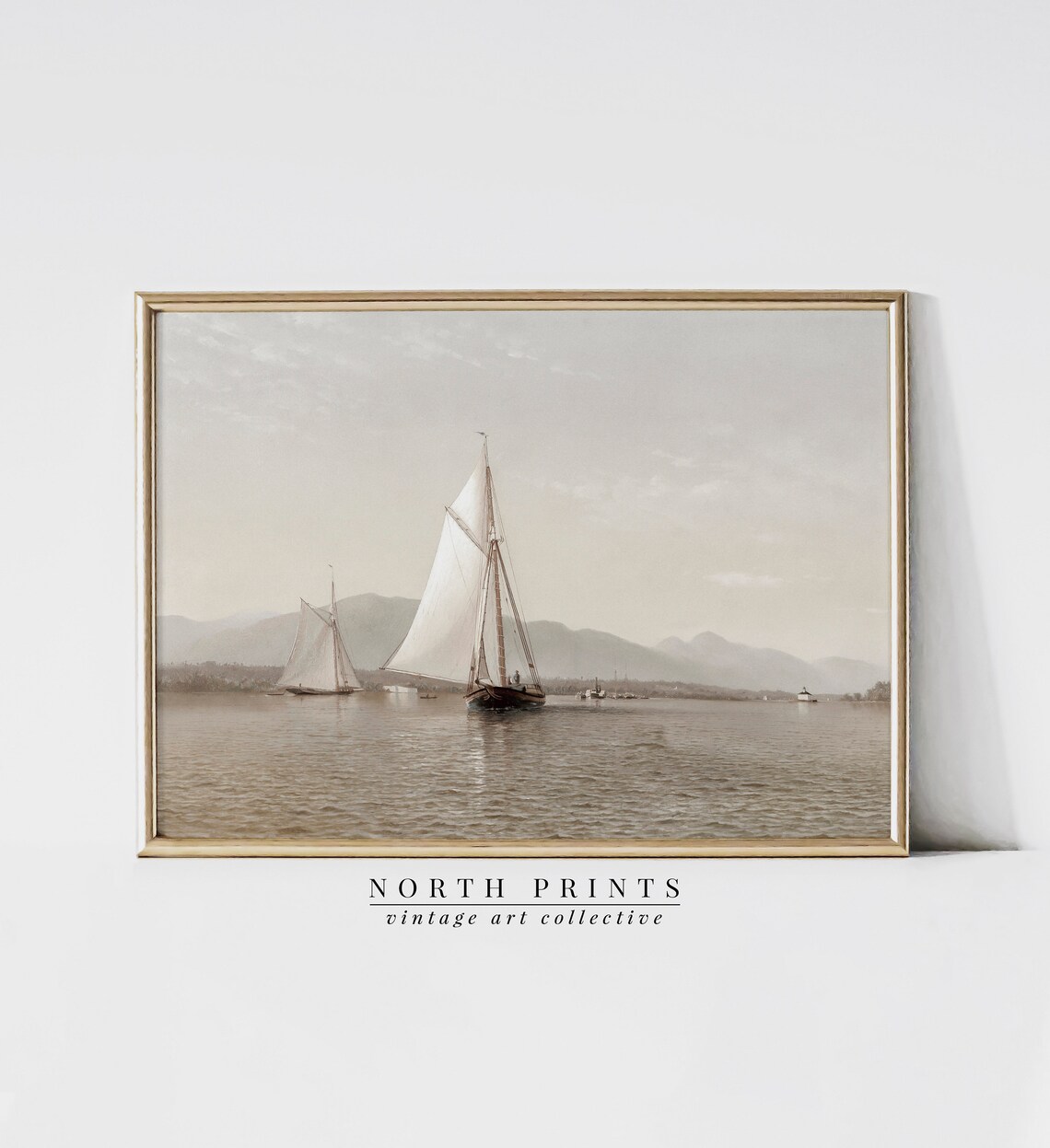 Vintage Lake House Painting, Sailboat Wall Art