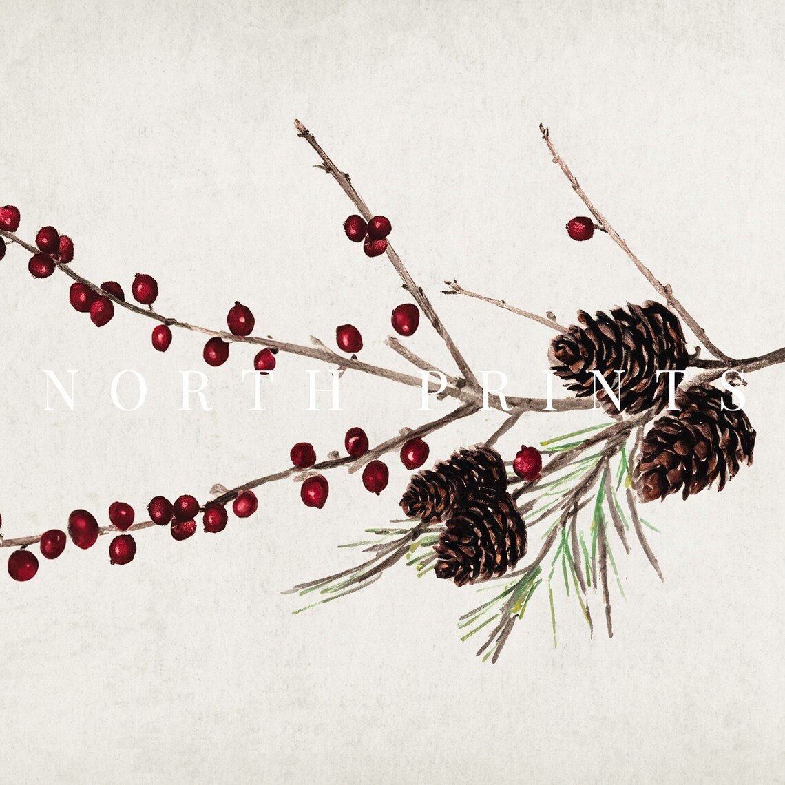 Botanical Winter Berry Branch Art Print, Rustic Holiday - Image 4