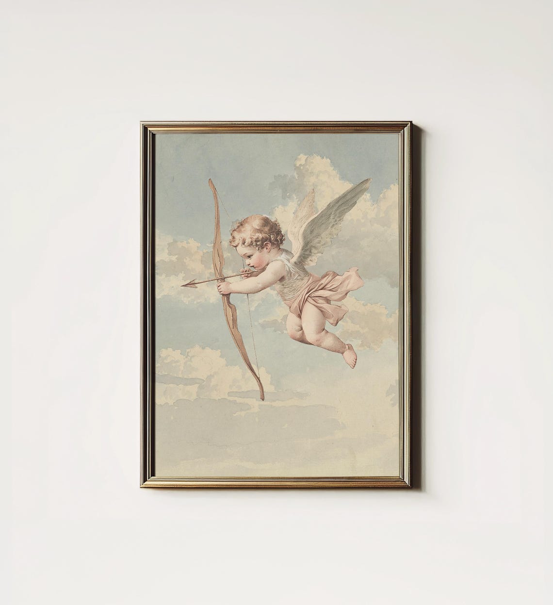 Vintage Cupid Aiming Bow Clouds Angel Romantic Valentine Wall Art