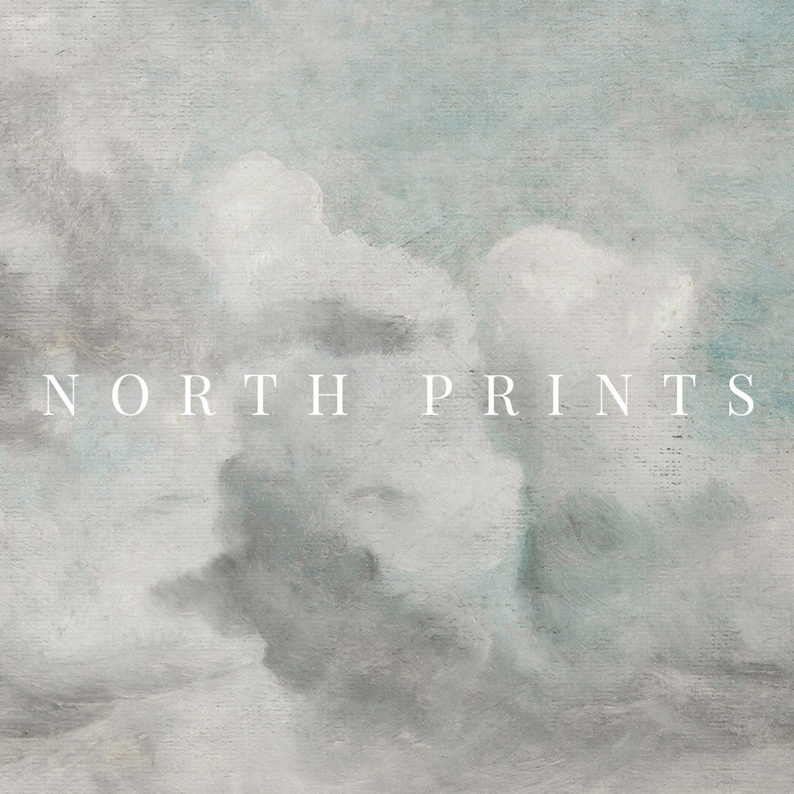 Soft White Clouds Painting Grey Blue Sky Minimalist Nursery Poster - Image 3