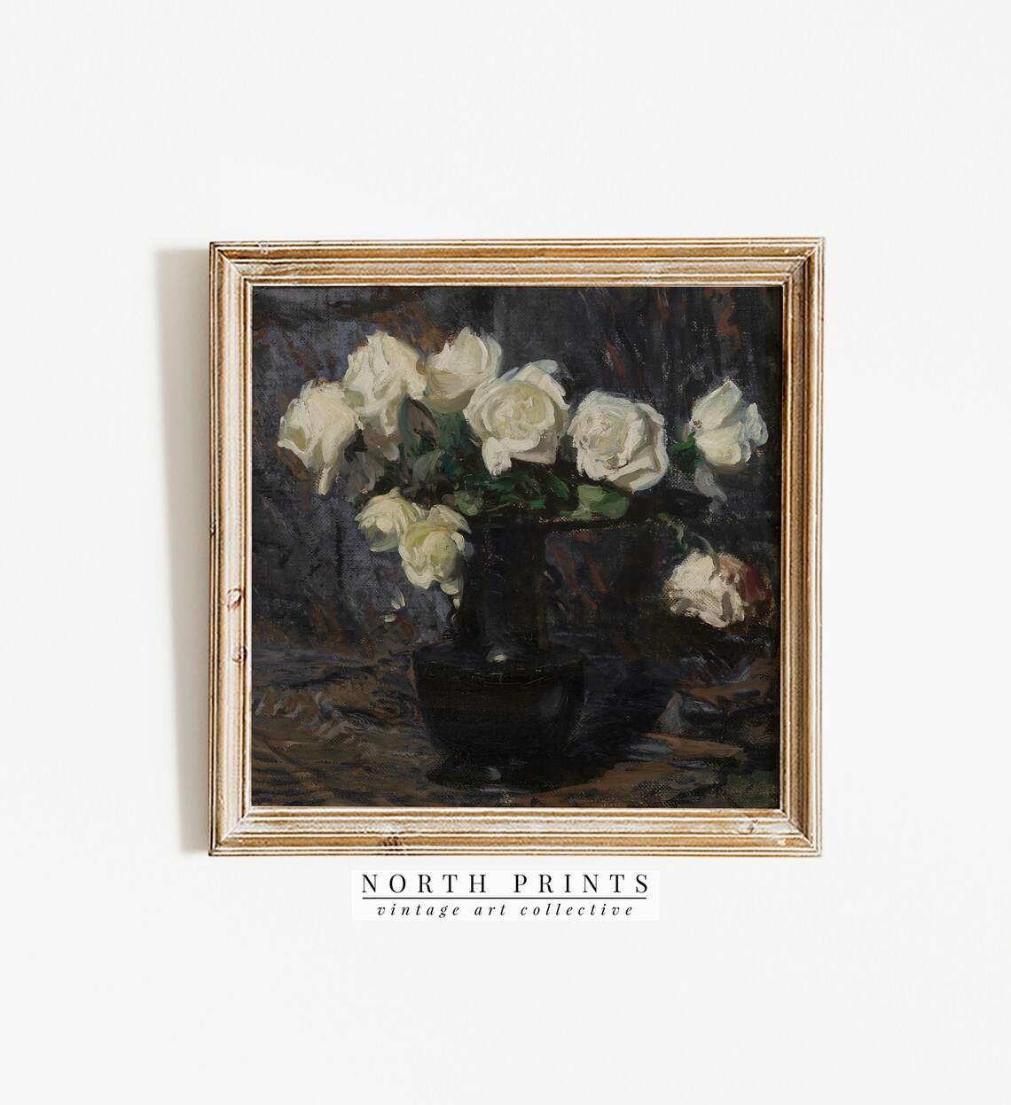 Dark Moody Roses Vintage Square Flower Art Print - Image 2