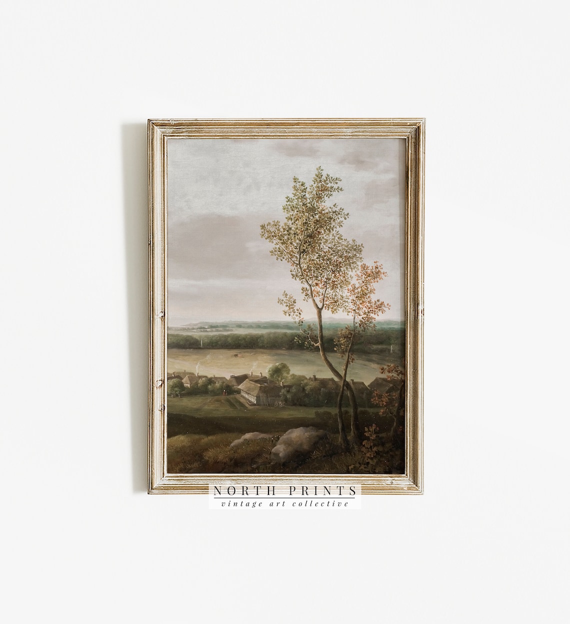 Antique Painting Vintage Print, Country Village Landscape - Image 2