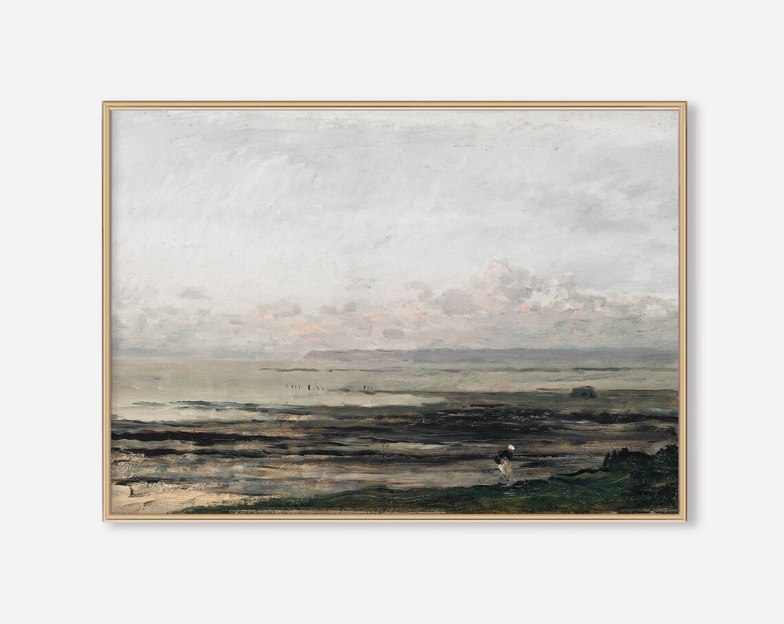 Moody Seascape Vintage Beach Art, Coastal Painting - Image 3