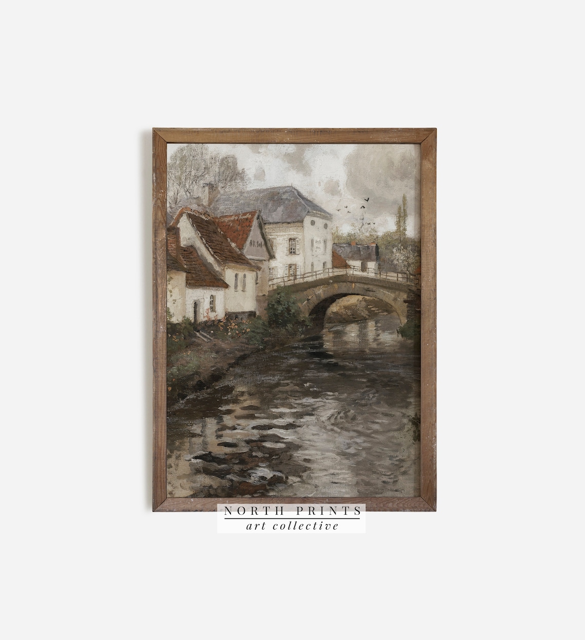 European Canal Vintage Painting, Autumn Farmhouse Art Print - Image 3