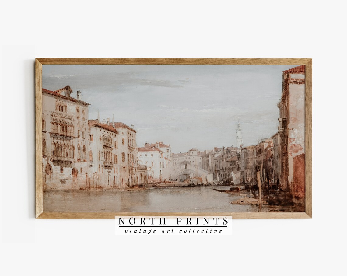 Vintage Venice Canal Painting, Neutral Travel Poster