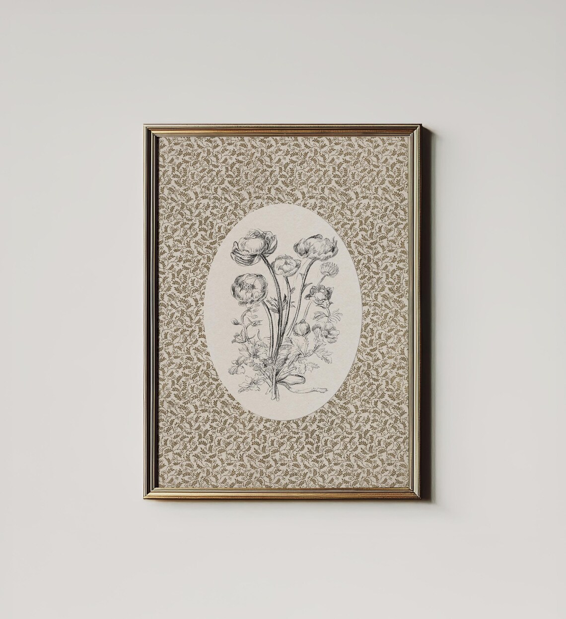 Neutral Vintage Floral Art Print, Cottage Nursery Decor