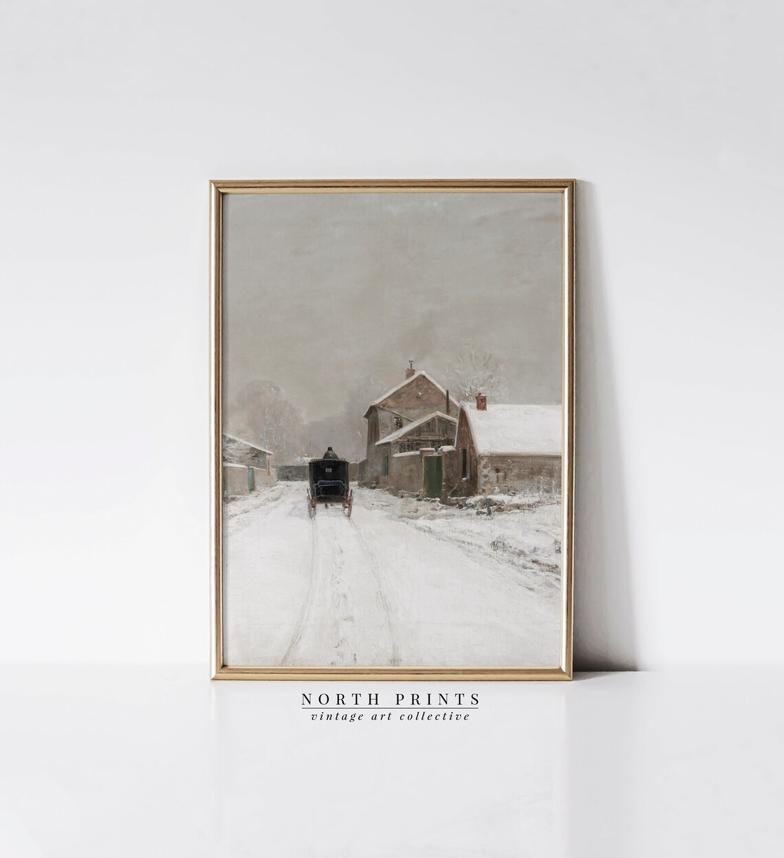 Christmas Farmhouse Vintage Neutral Winter Village Art Print - Image 4