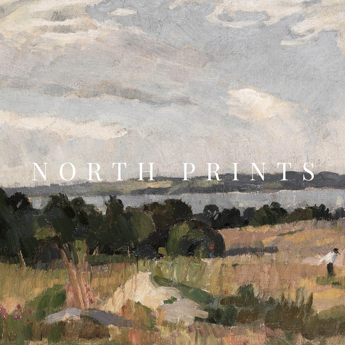 Summer Coastal Meadow Distant Lake Vintage Landscape Painting Poster - Image 4