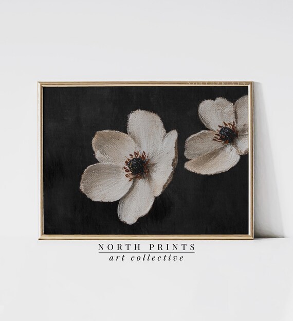 Anemone Botanical Painting Moody Dark Wall Decor Black And White Flower Still Life North Prints 8 42