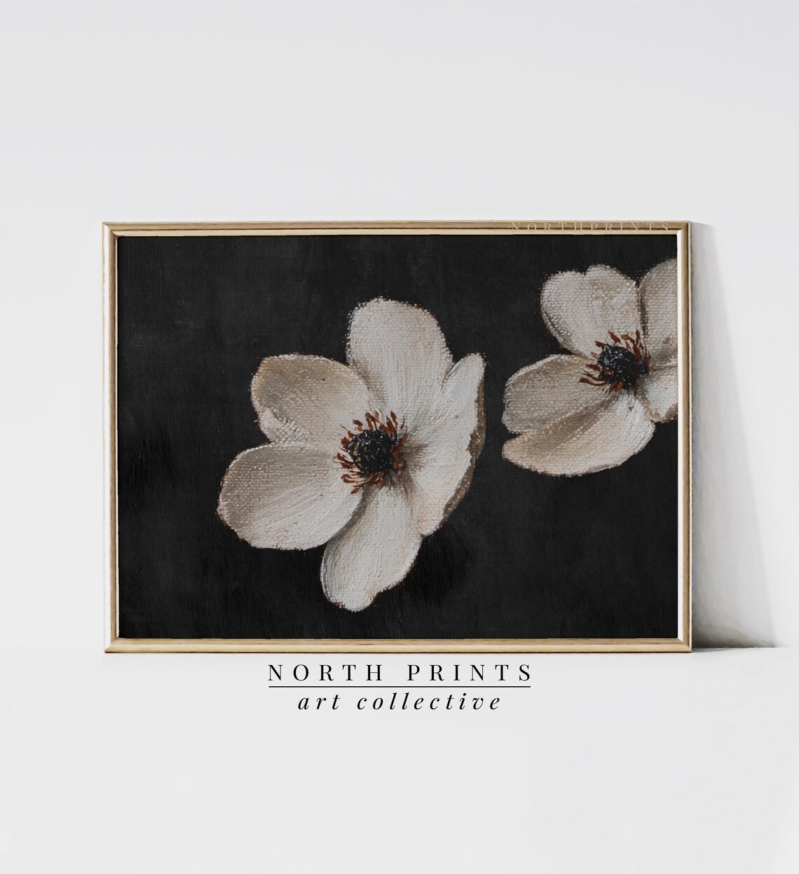 Anemone Botanical Painting Moody Dark Wall Decor Black And White Flower Still Life North Prints 8 42