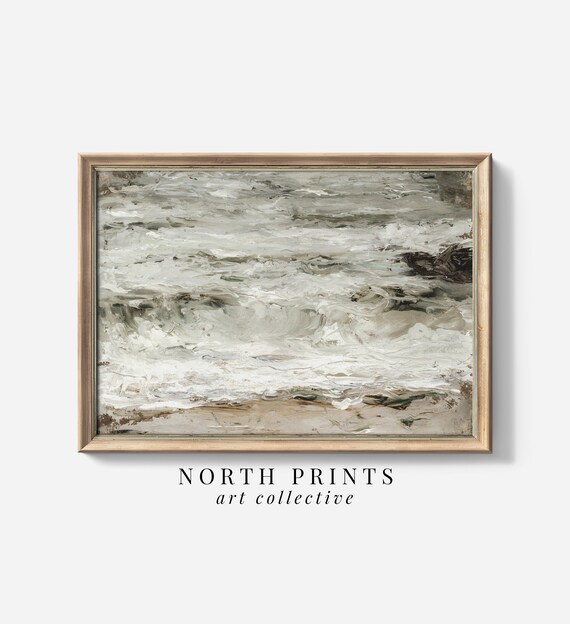 Abstract Ocean Waves Painting White Grey Coastal Seascape Poster