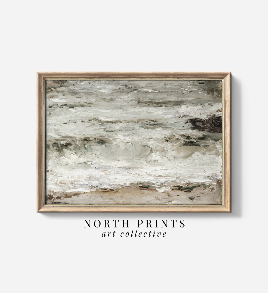 Abstract Ocean Waves Painting White Grey Coastal Seascape Poster
