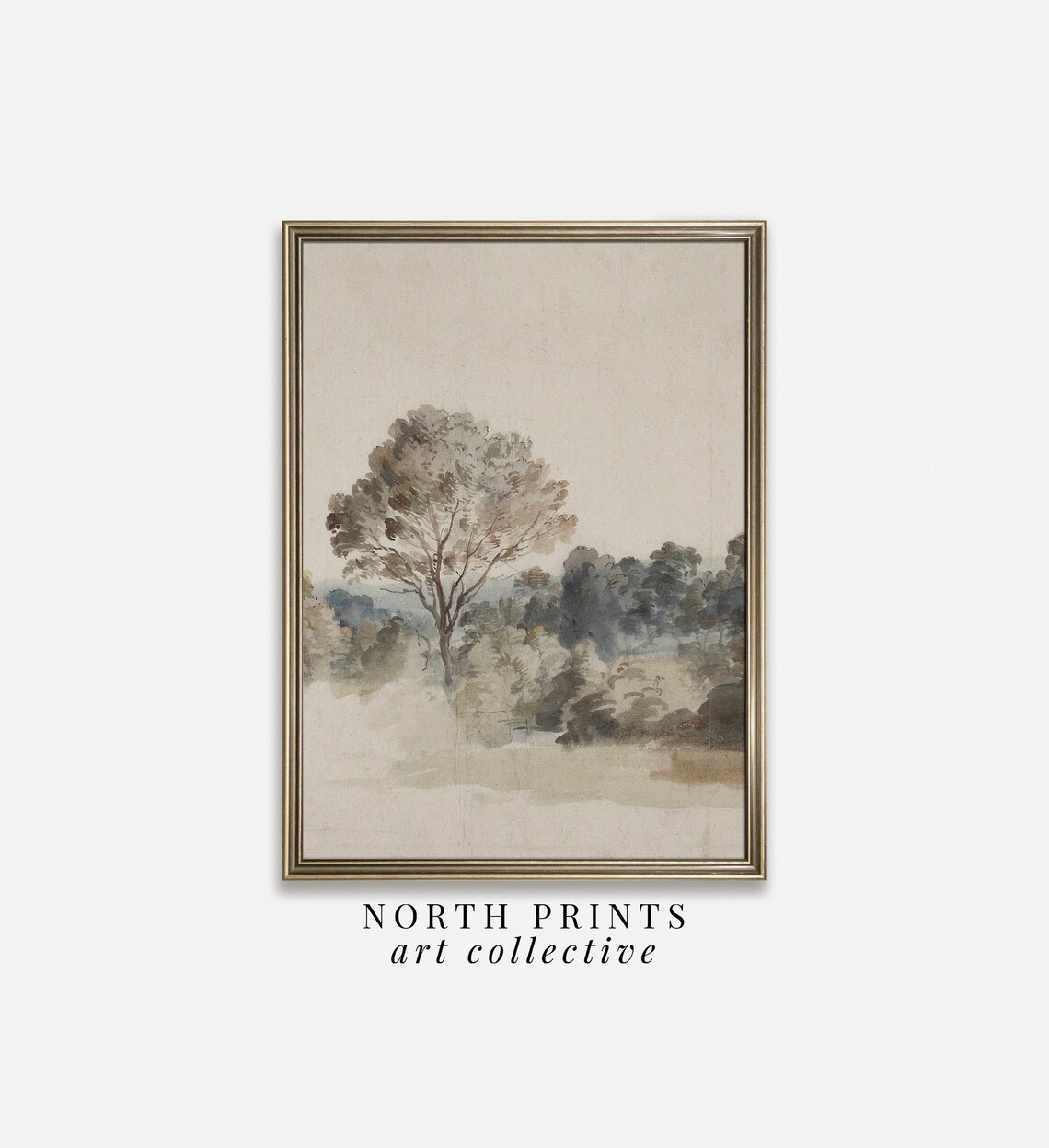 Muted Country Nature Landscape, Neutral Cottage Art Print - Image 3