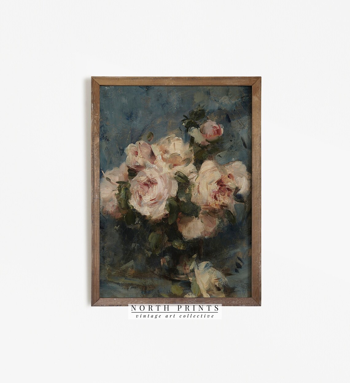 Moody Roses Still Life Painting, Romantic Vintage Art Print