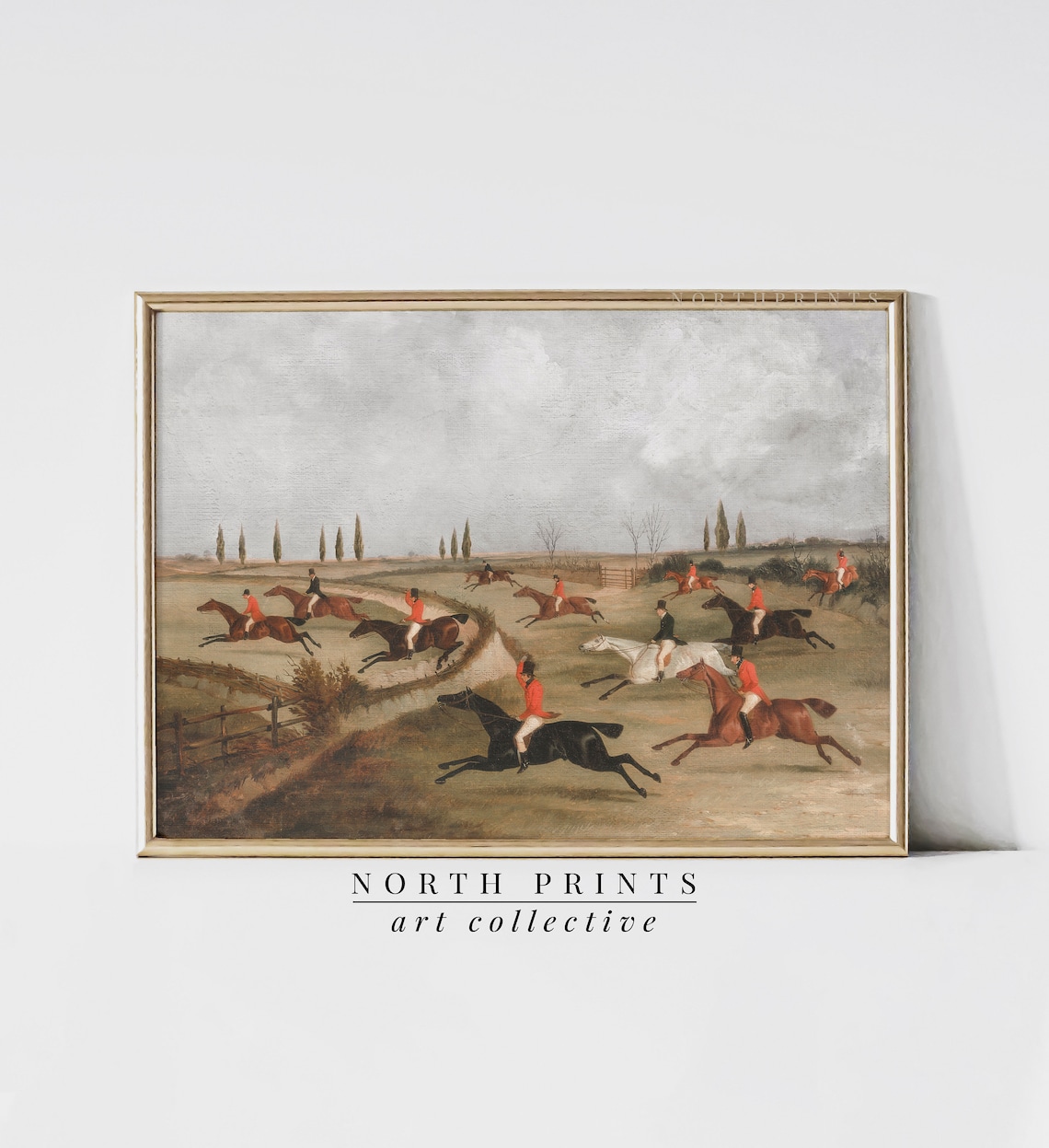 Antique Fox Hunt Equestrian Landscape Art Print - Image 2
