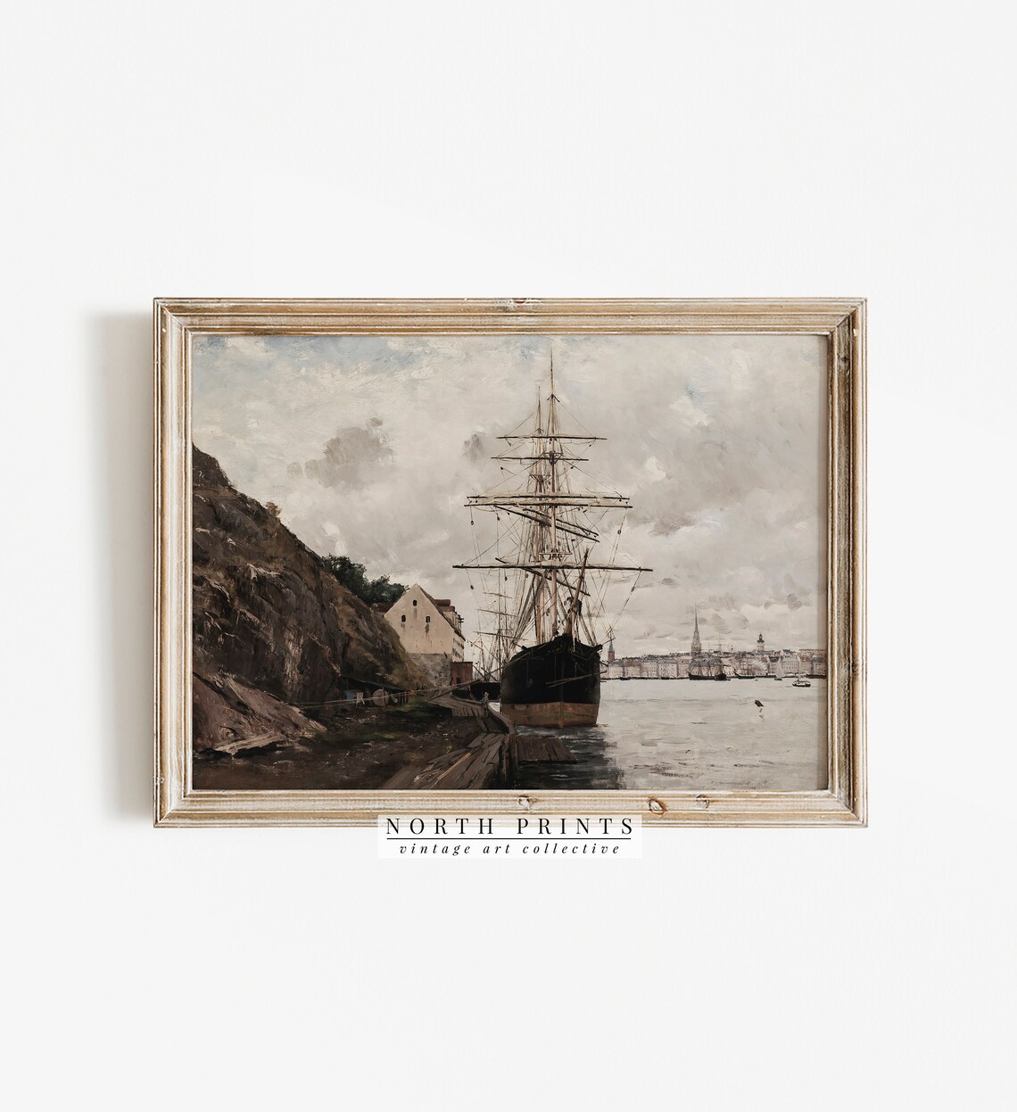Vintage Nautical Ship Art Print, Moody Harbor - Image 3