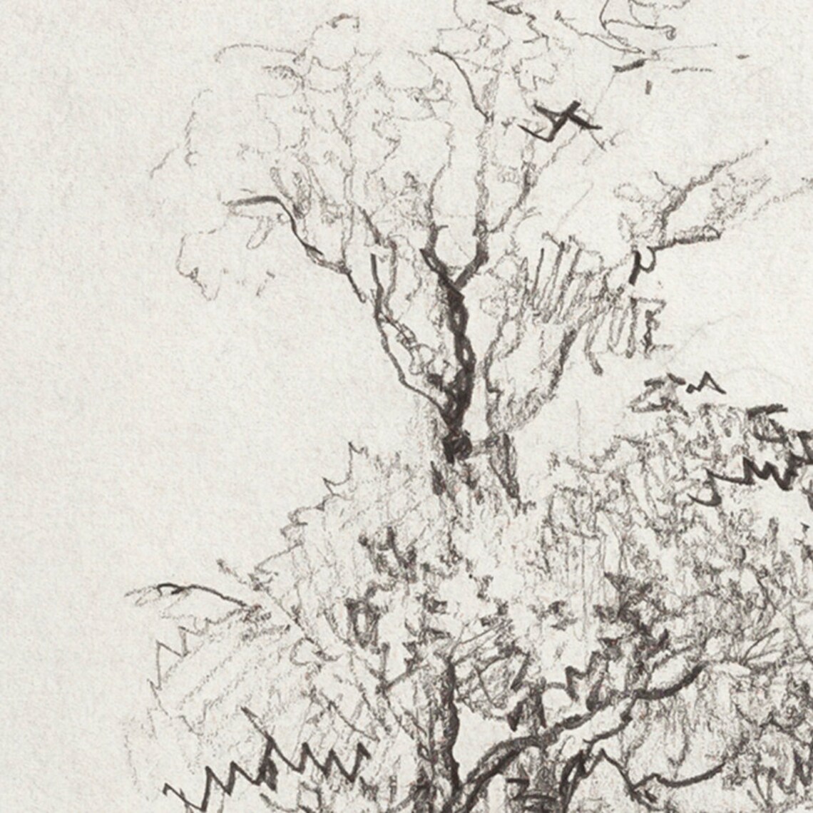 Landscape Sketch Vintage Etching, Bridge Trees Art Print - Image 4