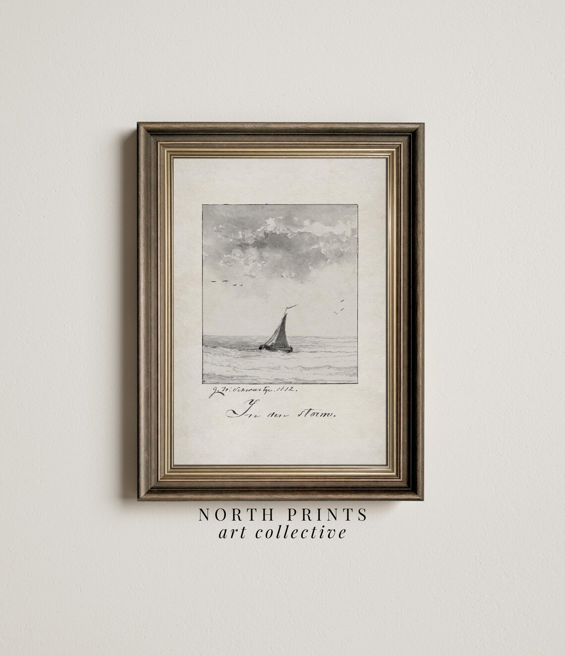 Lake House Coastal Sailboat Sketch, Vintage Neutral Art Print
