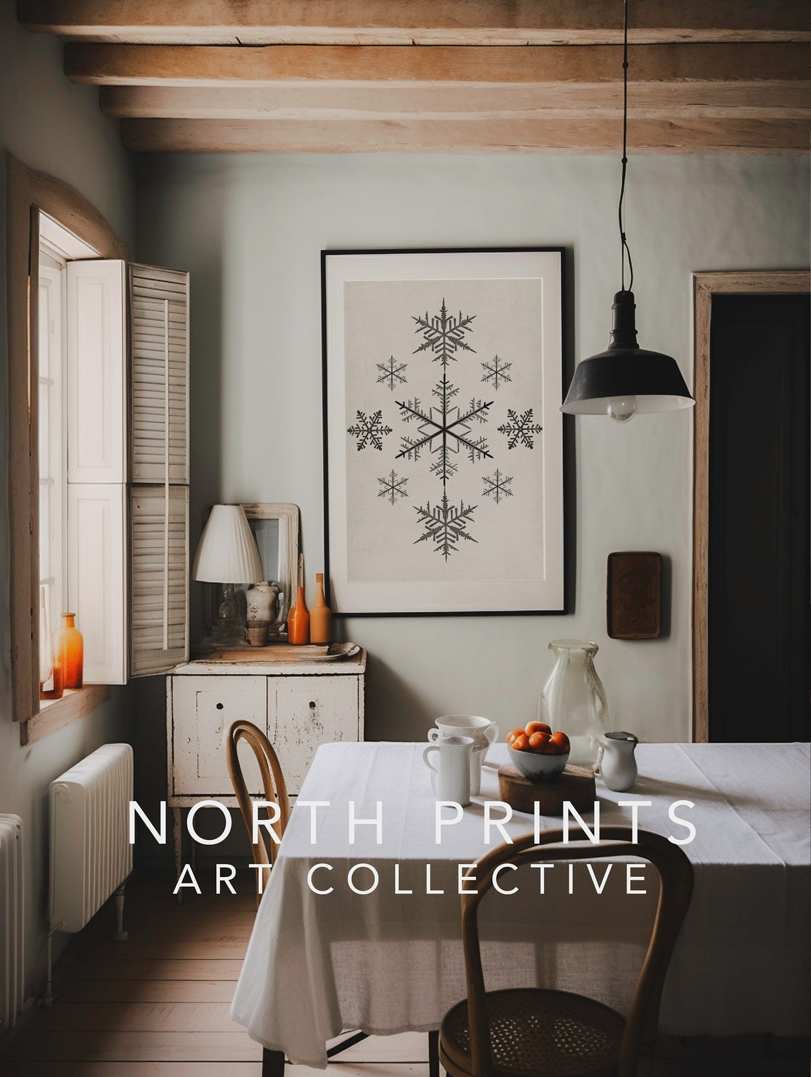 Vintage Snowflake Collection Black Ink Nordic Christmas Art Print - Image 3