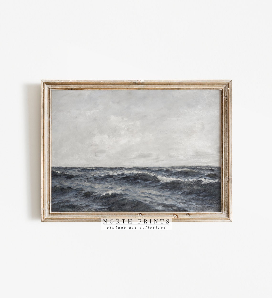 Moody Grey Ocean Waves Vintage Seascape Painting Coastal Poster - Image 2
