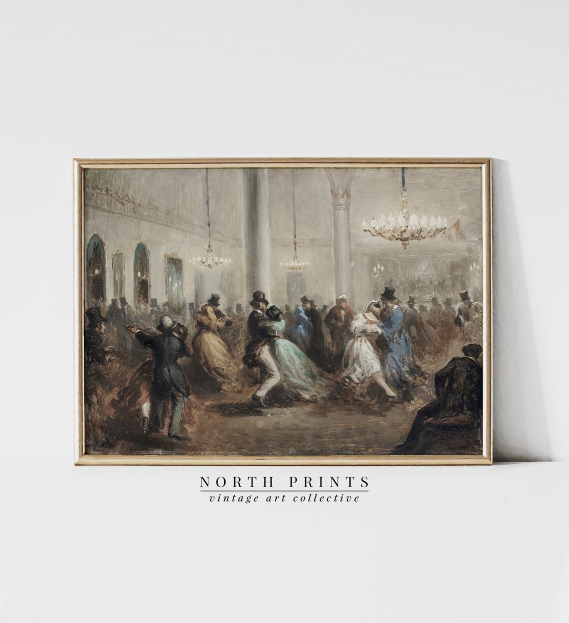 Vintage Grand Ballroom Waltz Dance Antique Oil Painting Print