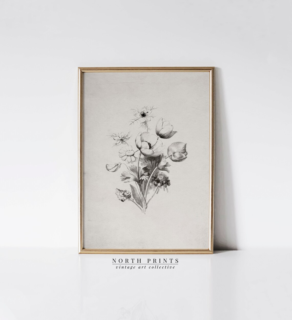 Antique Neutral Flower Sketch, Farmhouse Floral Art Print - Image 3