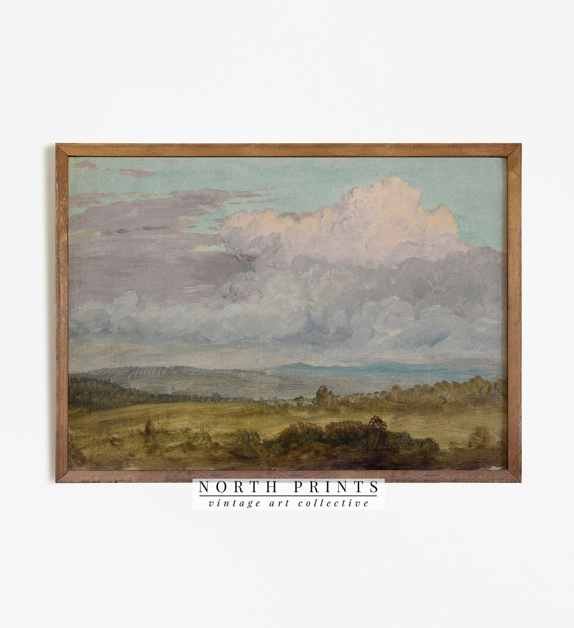 Vintage French Landscape Art Print, Antique Country Clouds
