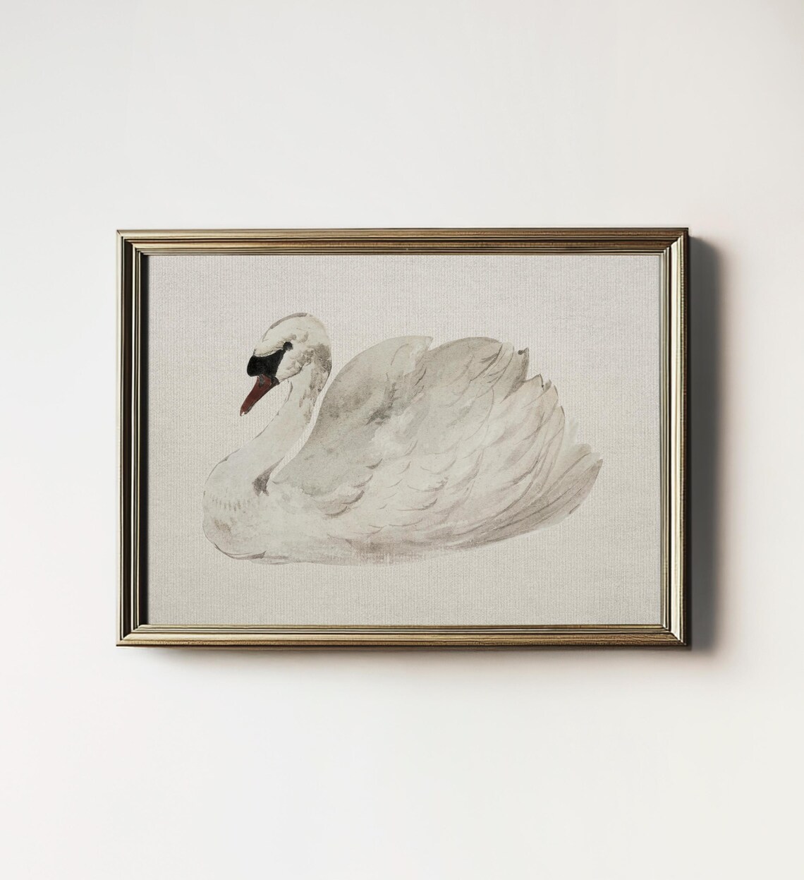 Vintage Swan Art Print, Cottagecore Neutral Decor