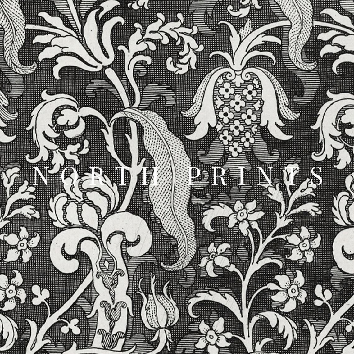 Black Floral Damask Pattern Antique Ornate Wallpaper Style Wall Art - Image 3