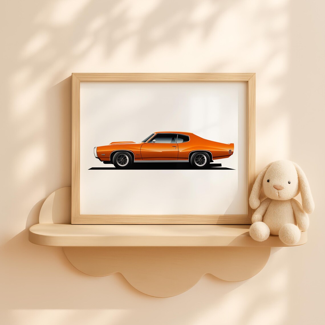 Orange Classic American Muscle Car Side Profile Nursery Automotive Poster
