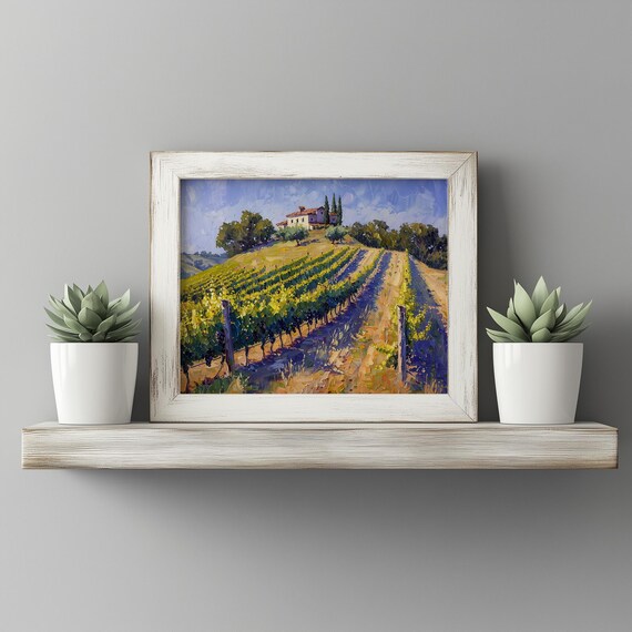 Villa Vineyard Hillside Cypress Trees Country Landscape Painting Poster