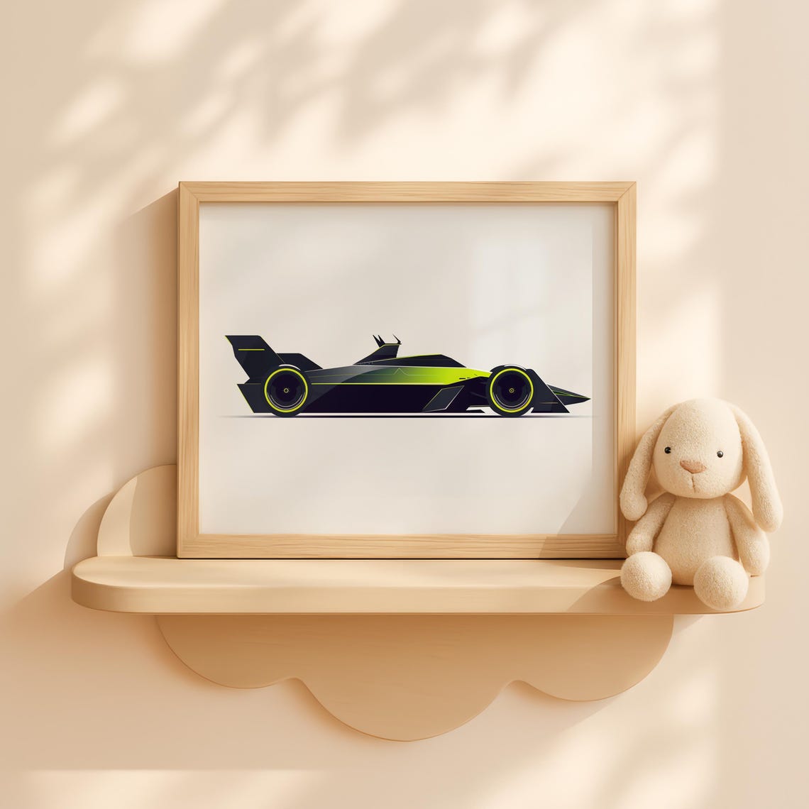 Futuristic Electric Race Car Black Green Minimal Vector Poster