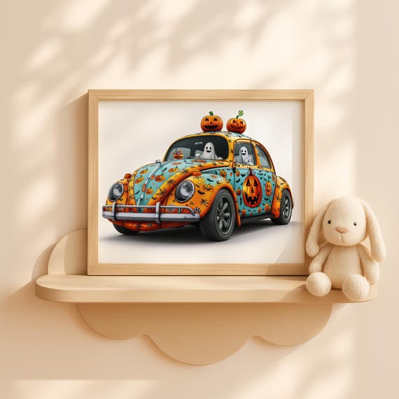 Cute Pumpkin Car With Ghosts And Halloween Printables For Kids Fun Fall Art Decor Spooky Vehicle Wall