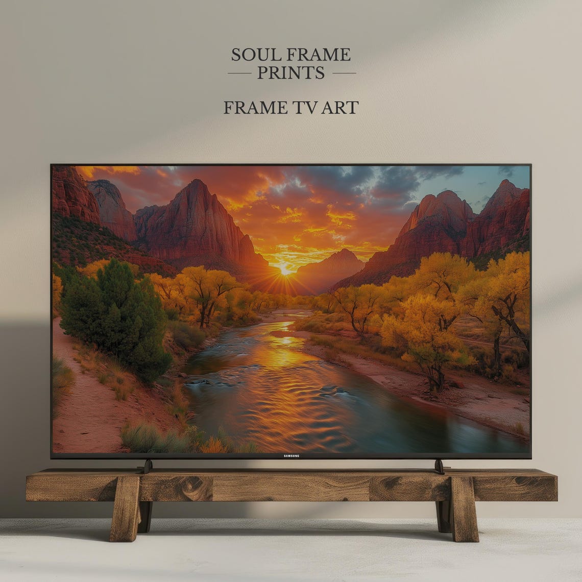 Zion National Park Autumn Sunset Canyon River Frame TV Art Poster
