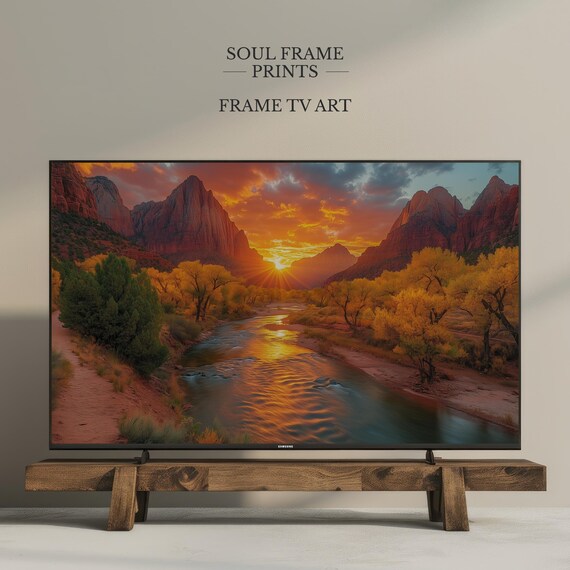 Zion National Park Autumn Sunset Canyon River Frame TV Art Poster