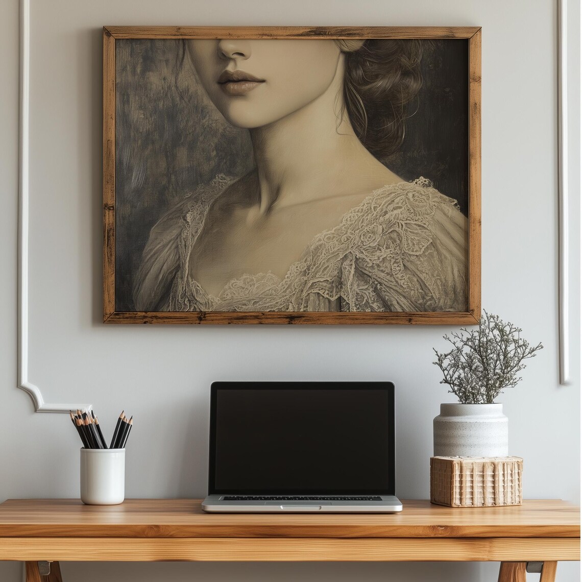 Renaissance Woman Lace Dress Vintage Portrait Painting Poster
