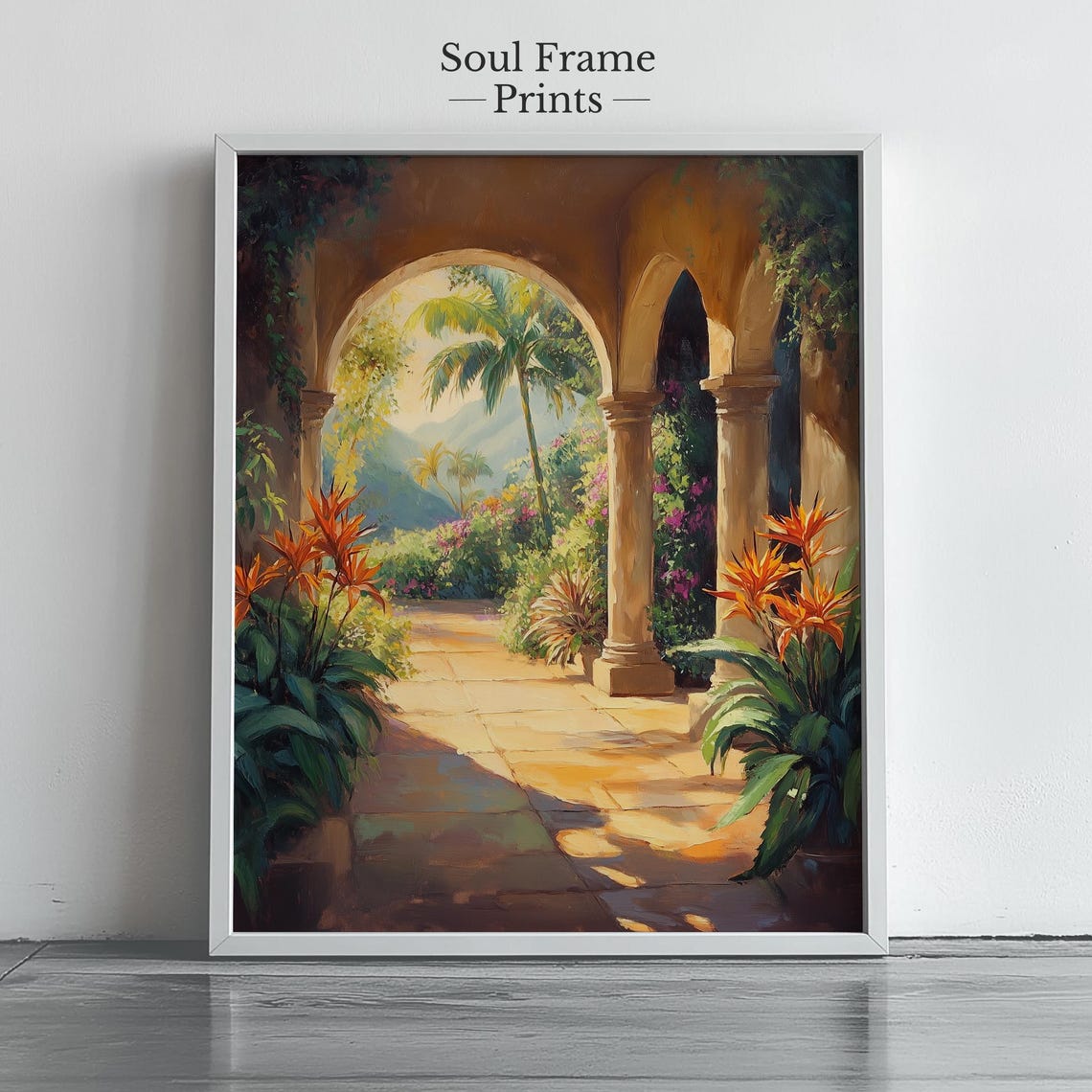 Tropical Courtyard Garden Arches Wall Art Sunlit Paradise Terrace View