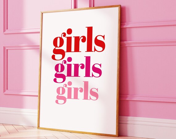 Girls Girls Girls Pink Retro Typography Preppy Dorm Room Poster