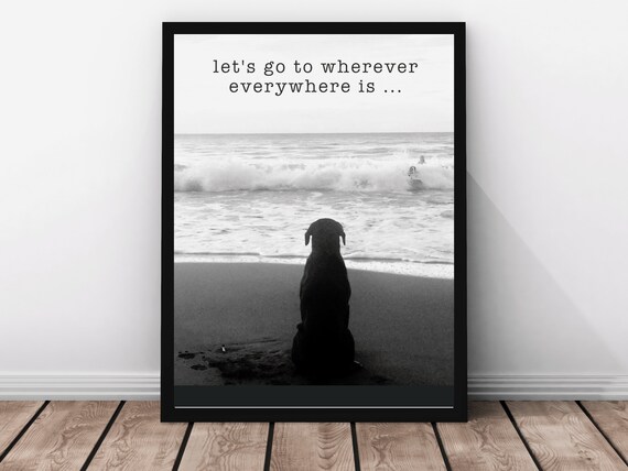 Lets Go Wherever Dog On Beach Inspired Travel Quote Print Cute Dog Photo Wall Sassy Dog Gift Love Cute Dog Photo Gift Sassy Stray