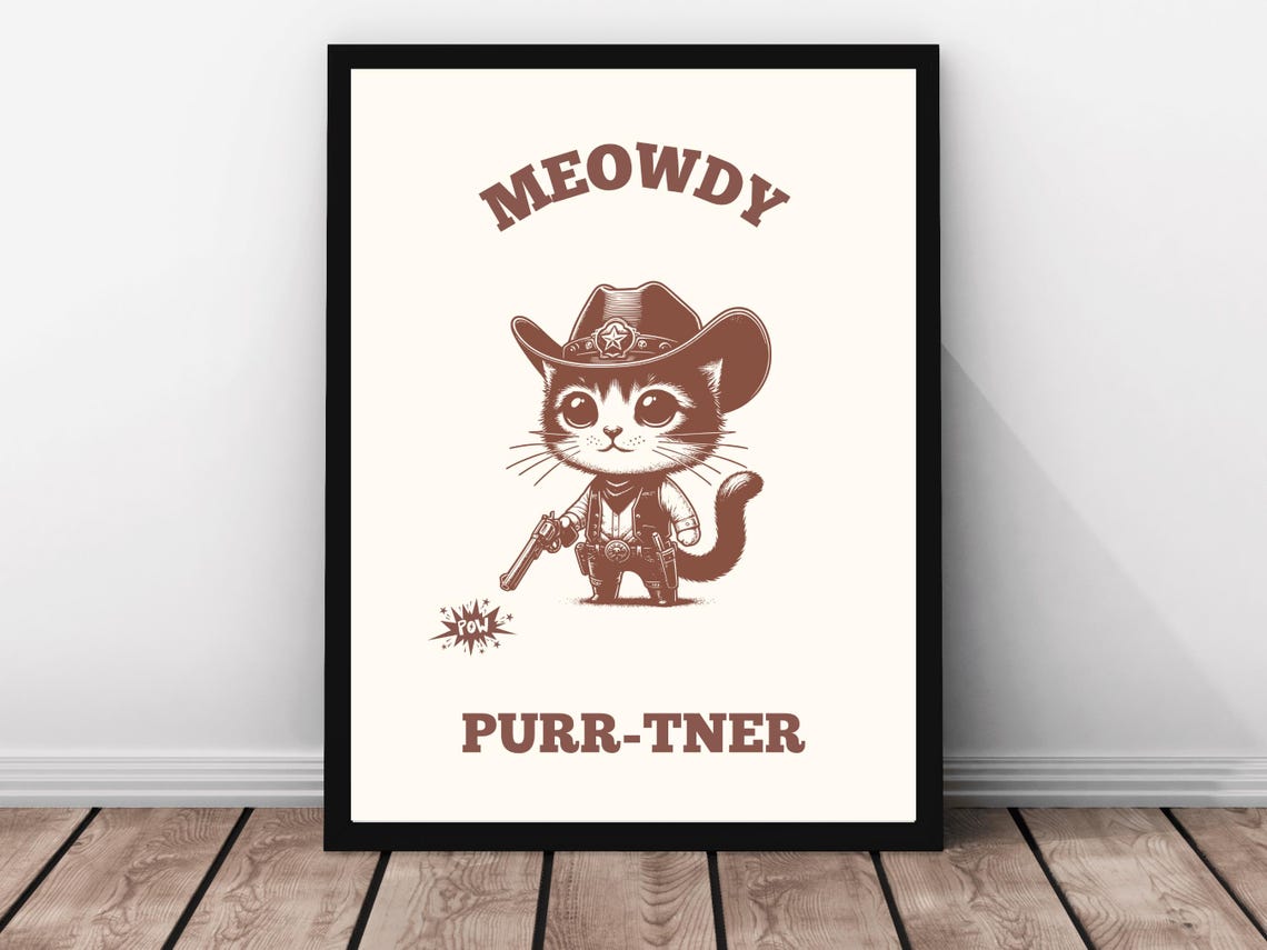 Meowdy Purrtner Cowboy Cat Western Funny Pun Cat Lover Poster - Image 3