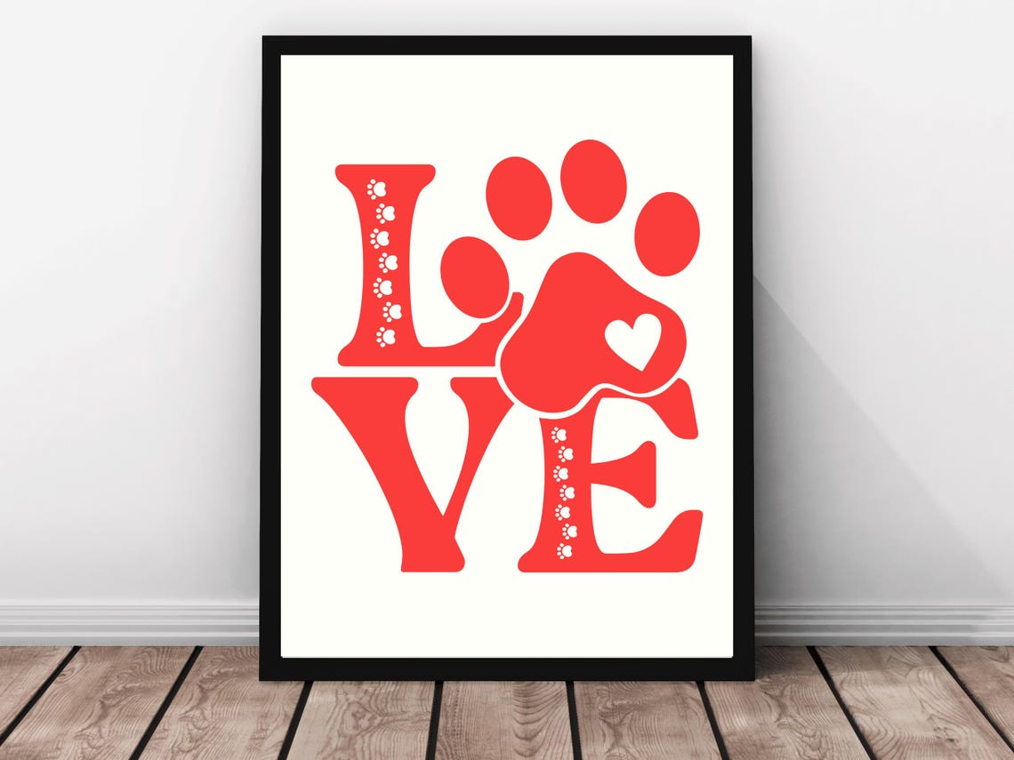 Purr Fect Cat Face And Love Paw Two Poster Pet Set Red Teal Art - Image 3
