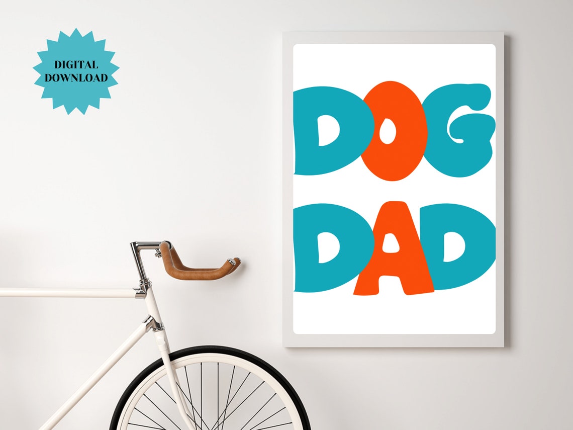 Dog Dad Retro Typography Poster Colorful Teal Orange Bubble Letter Art - Image 2