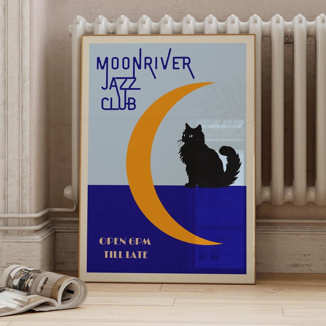 Moon River Cat Jazz Club Poster Jazz Poster Music Wall Art Vintage Music Poster Jazz Wall Art Music Print Retro Music Poster Cat Art - Image 2