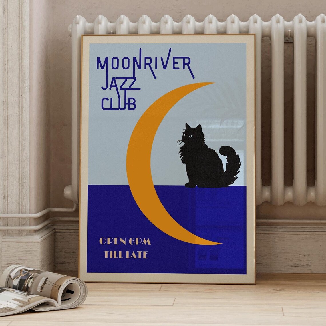 Moon River Jazz Club Blue Cat Gold Moon Retro Nightclub Poster - Image 2