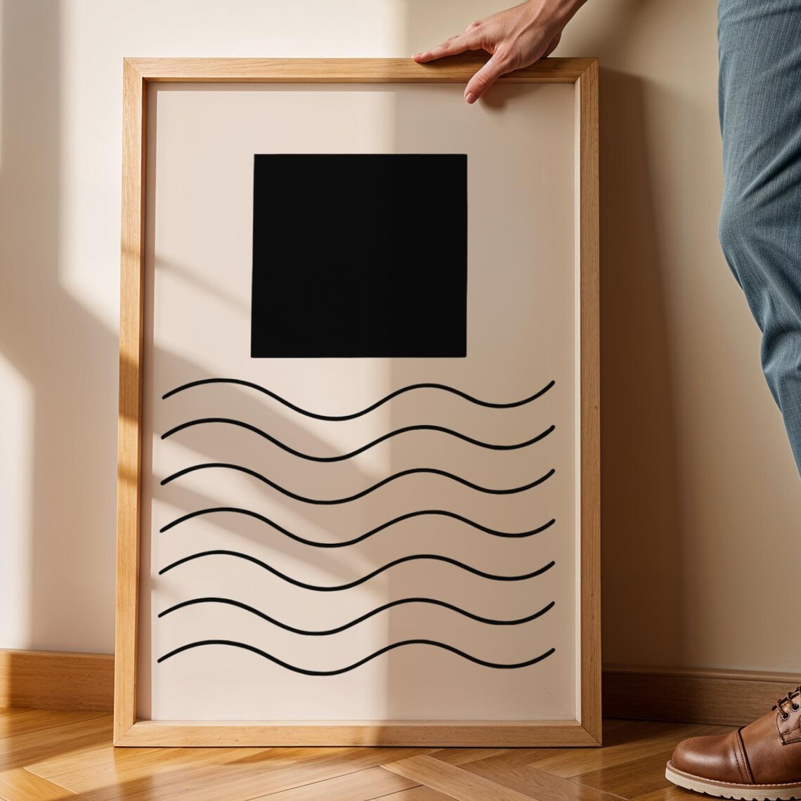 Beige Abstract Geometric Wall Art Midcentury Modern Print