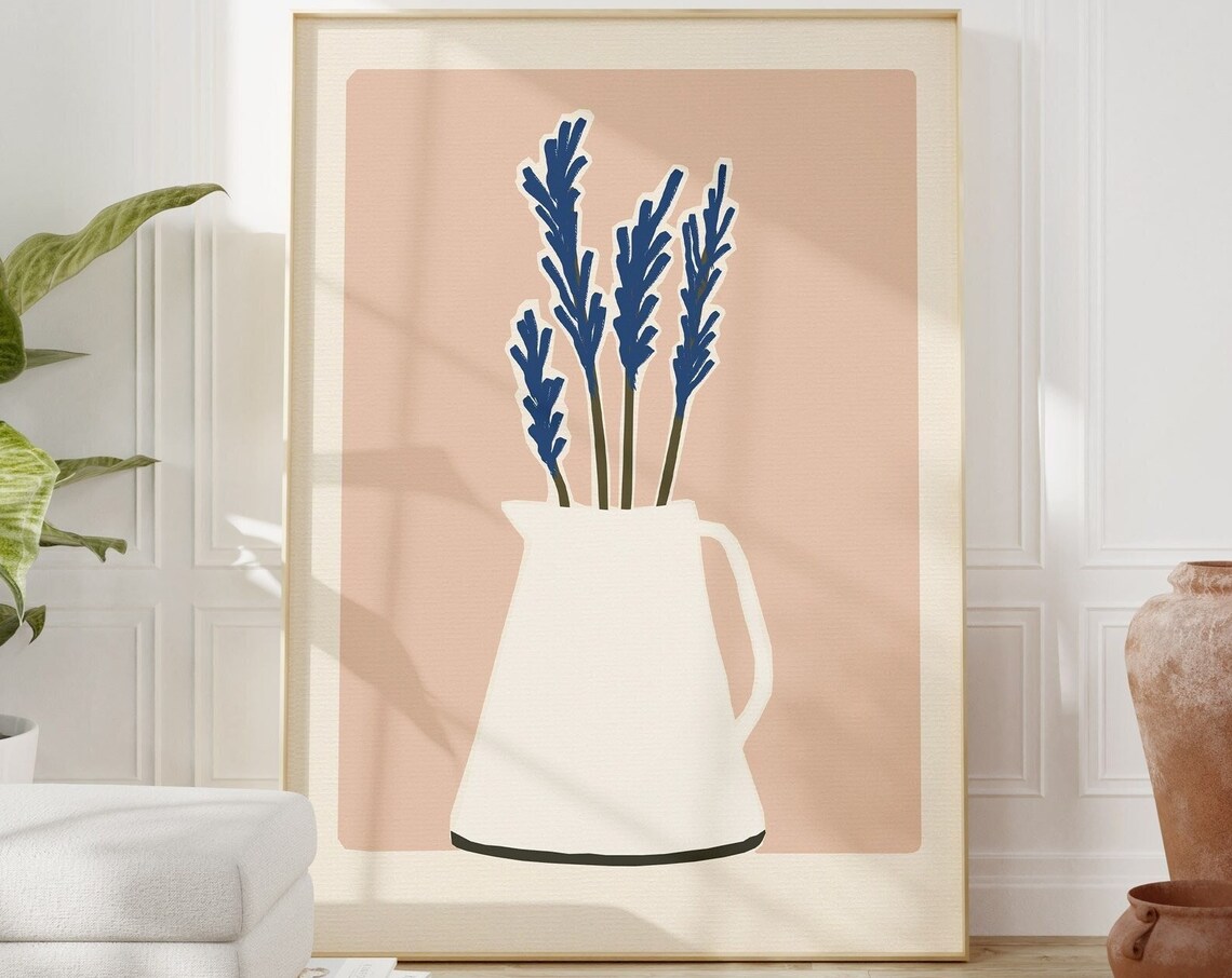 Lavender Flower Print, Minimalist Floral Art Print